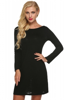 

Black ACEVOG Women Fashon V Back Long Sleeve Solid Loose Casual Dresses, Multicolor