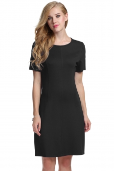 

Black O-Neck Short Sleeve Solid Slim Dress, Multicolor