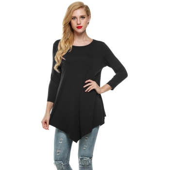 

Meaneor Black Women's 3"4 Sleeve Round Neck Solid Color Plus Size Tunic Dresses Shirts & Blouses Casual Tops, Multicolor