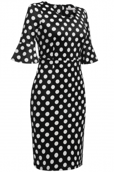 

Black 1950s Vintage Style Half Flare Sleeve Polka Dot Dress, Multicolor