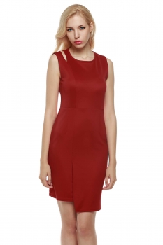 

Zeagoo Red Women Sleeveless Sexy Cut Shoulder Slim Fit Bodycon Going Out Dresses, Multicolor