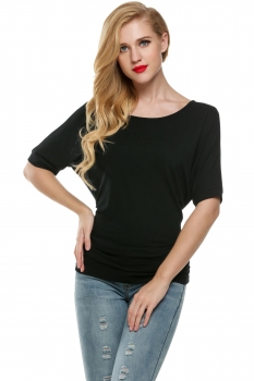 

Meaneor Black Women Casual Loose Boat Neck Short Sleeve Dolman Blouse Tank Tops T-Shirts, Multicolor