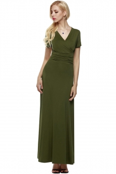 

Green Crossover Short Sleeve Wrap Chest Tunic Maxi Casual Dress, Multicolor