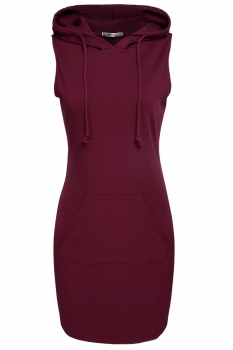 

Wine red Sleeveless Hooded Drawstring Bodycon Hoodie, Multicolor