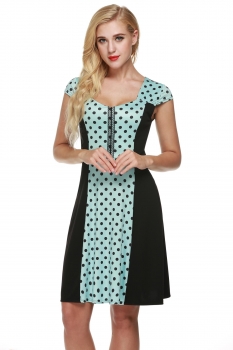 

Zeagoo Blue Women Cap Sleeve Dots Flare Fit A-Line Cocktail Party Dresses, Multicolor