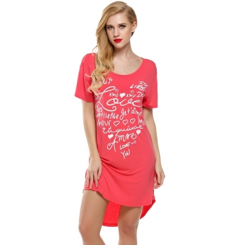 

Red Ekouaer Women O-Neck Short Sleeve Letter Print Loose Nightdress Sleepwear Dresses Shapewear & Pajamas, Multicolor