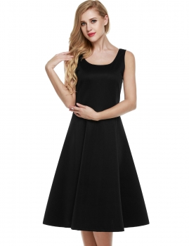 

Black 1950s Vintage Style Sleeveless Swing Midi Casual Dress, Multicolor