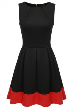 

Red&Black Sleeveless Women Tunic Evening Party Dress, Multicolor