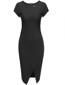 

Black ANGVNS Women Cap Sleeve Solid Stretch Bodycon Hem Knee Pencil Dress, Multicolor
