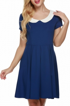 

Blue ACEVOG Women Summer Doll Collar Short Sleeve Tunic Flare Casual Dresses, Multicolor