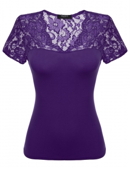 

Purple Zeagoo Women Cotton Lace V-Neck Cap Sleeve Blouse Tank Tops T-Shirts, Multicolor