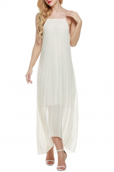

White ACEVOG Women Sleeveless Chiffon Pleated Beach Maxi Long Going Out Dresses, Multicolor