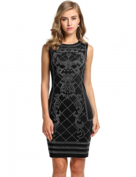 

Black Sleeveless Studded Bodycon Party Dress, Multicolor