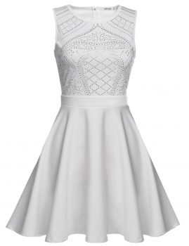 

White 1950s Vintage Style Rockabilly Sequin Pleated Party Dress, Multicolor