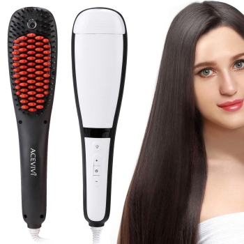 

Wine red ACEVIVI 3 in 1 Hair Straightener Detangling Comb Brush with Anion Sprayer Health Care, Multicolor