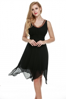 

Zeagoo Black Women Chiffon Sequins V-Neck Irregular Hem Wedding & Bridesmaid Dresses, Multicolor