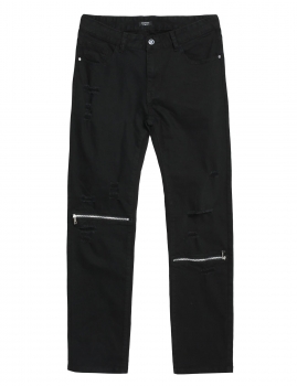 

Black COOFANDY Men Mid Waist Zip Fly 5 Pockets Knee Zipper Slim Distressed Ripped Jeans, Multicolor