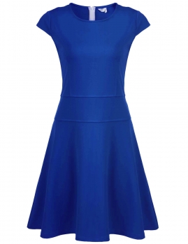 

Blue Round Neck Cap Sleeve Slim Flare A-Line Dress, Multicolor