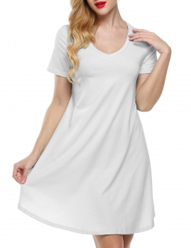 

White Zeagoo Women Short Sleeve V-Neck Fit Mini Tunic Casual Dresses, Multicolor