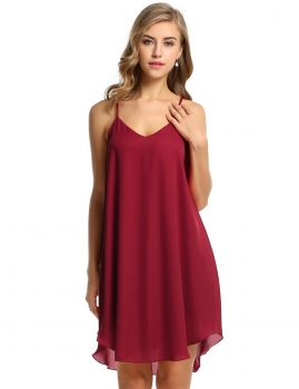 

Wine red V-Neck Spaghetti Strap Sleeveless Casual Dresses, Multicolor