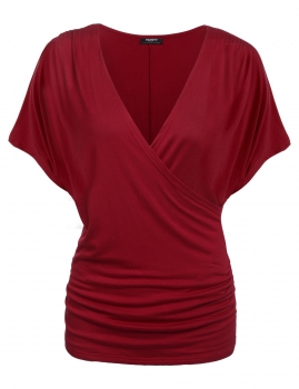 

Zeagoo Wine red Women Crossover V-Neck Batwing Sleeve Front Tank & Blouses T-Shirts Casual Tops, Multicolor