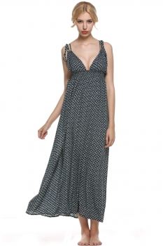 

Color 1 Zeagoo Women Deep V-Neck Empire Waist Backless Print Maxi Long Going Out Dresses, Multicolor