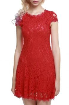 

Red Round Neck Cap Sleeve Lace Slim Wedding Bridesmaid Dresses, Multicolor