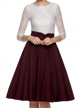 

Wine red ACEVOG Women 1950s Retro Vintage Style Swing Pleated Double-breasted Skirts, Multicolor