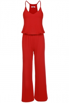 

Red Spaghetti Strap High Waist Wide Leg Long Jumpsuit, Multicolor