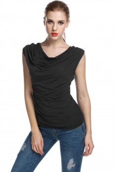 

Zeagoo Black Women Cowl Neck Sleeveless Ruched Slim Fit Blouse Tops Vests Tanks & Camis, Multicolor