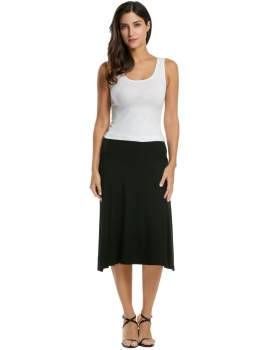 

Meaneor Black Women Casual Fold Over Waist Solid Stretch Flared Midi Skirts, Multicolor