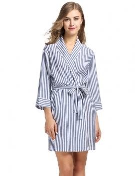 

Ekouaer Blue and White Women Casual Shawl Collar 3"4 Sleeve Striped Sleepwear Robe Shapewear & Pajamas, Multicolor