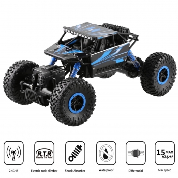 

RC Cars Remote Controlled Car 1:18 Scale Electric Off-Road Rock Through, Blue