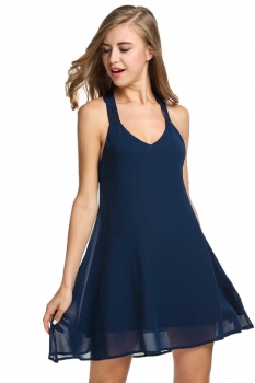 

Dark blue Sleeveless Strappy Backless Shift Dress, Multicolor