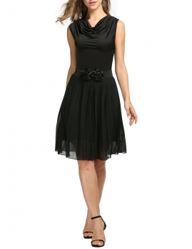 

Black ACEVOG Women Sleeveless Cowl Neck Patchwork Floral Decor Slim Pleated Going Out Dresses, Multicolor