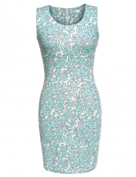

ANGVNS Women O-Neck Sleeveless Print Slim Pencil Dress, Multicolor
