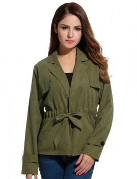 

Army green Turn Down Collar Drawstring Waist Lightweight Jacket, Multicolor