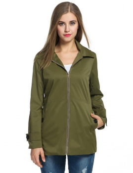 

Army green Long Sleeve Zip Up Solid Loose Long Hooded Coat, Multicolor