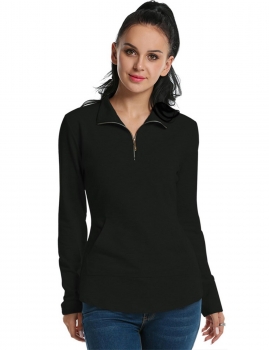 

Black Long Sleeve Solid Slim Half Zip Pocket Casual Tops, Multicolor