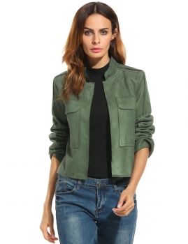 

Army green Faux Suede Open Front Slim Short Moto Jacket, Multicolor