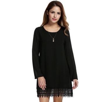 

Black Long Sleeve Crochet Lace Fringed A-Line Casual Dress, Multicolor