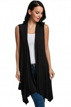 

Meaneor Black Women's Sleeveless Asymmetrical Hem Open Front Casual Long Cardigan Blouses T-Shirts Suits & Blazers, Multicolor
