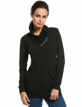 

Black Womens Fashion Casual Cowl Neck Long Sleeleve Solid Pullover T-Shirt Tunic Top Hoodies & Sweatshirts, Multicolor