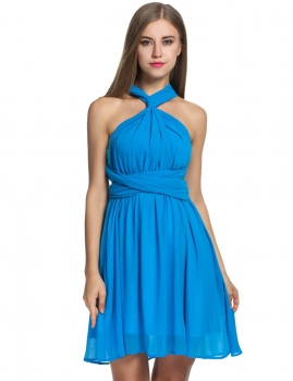 

Blue Multi Wear Chiffon Bandage Cocktail Party Dress, Multicolor