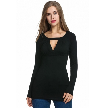 

Black Women Fashion Sexy Raglan Long Sleeve Solid Slim Ruched Tank Tops T-Shirts, Multicolor