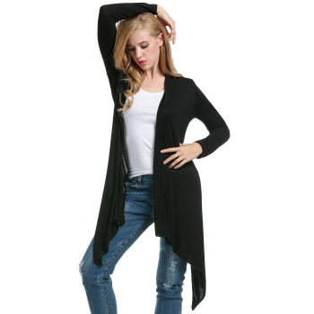

Black Long Sleeve Solid Waterfall Asymmetric Hem Drape Cardigans, Multicolor