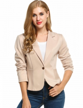 

Beige Casual Long Sleeve Turn Down Collar Solid Blazer, Multicolor