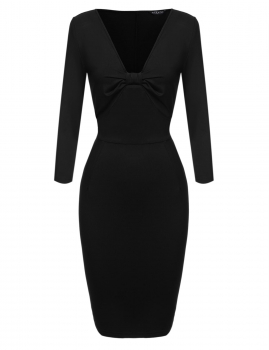 

Black 3"4 Sleeve Pencil Dress Bow Package Hip Dress, Multicolor
