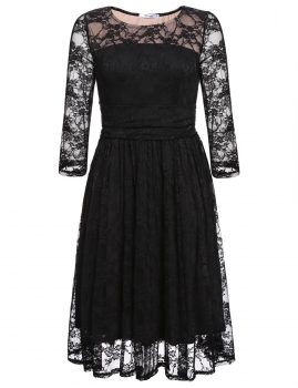 

New Women Casual Long Sleeve Sexy O-Neck Lace Party Dress, Multicolor
