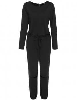 

Zeagoo Black Women Long Sleeve Drawstring Waist Open Knee Solid Casual Jumpsuits & Rompers, Multicolor